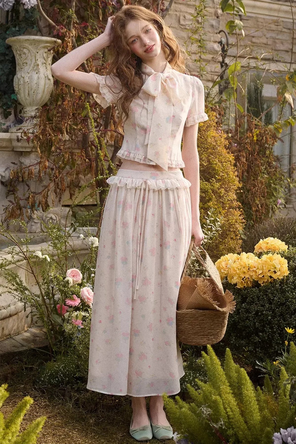 Mediterranean Print Chiffon Skirt Set-Up