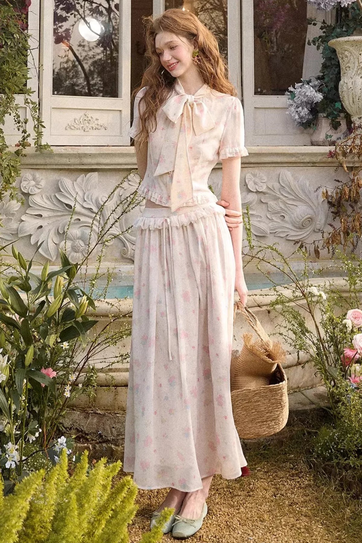 Mediterranean Print Chiffon Skirt Set-Up