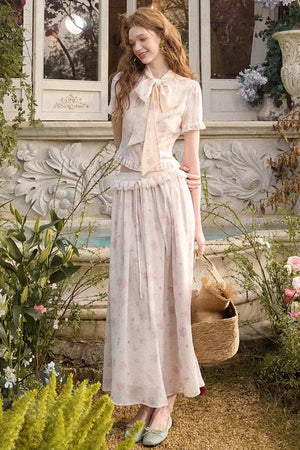 Mediterranean Print Chiffon Skirt Set-Up