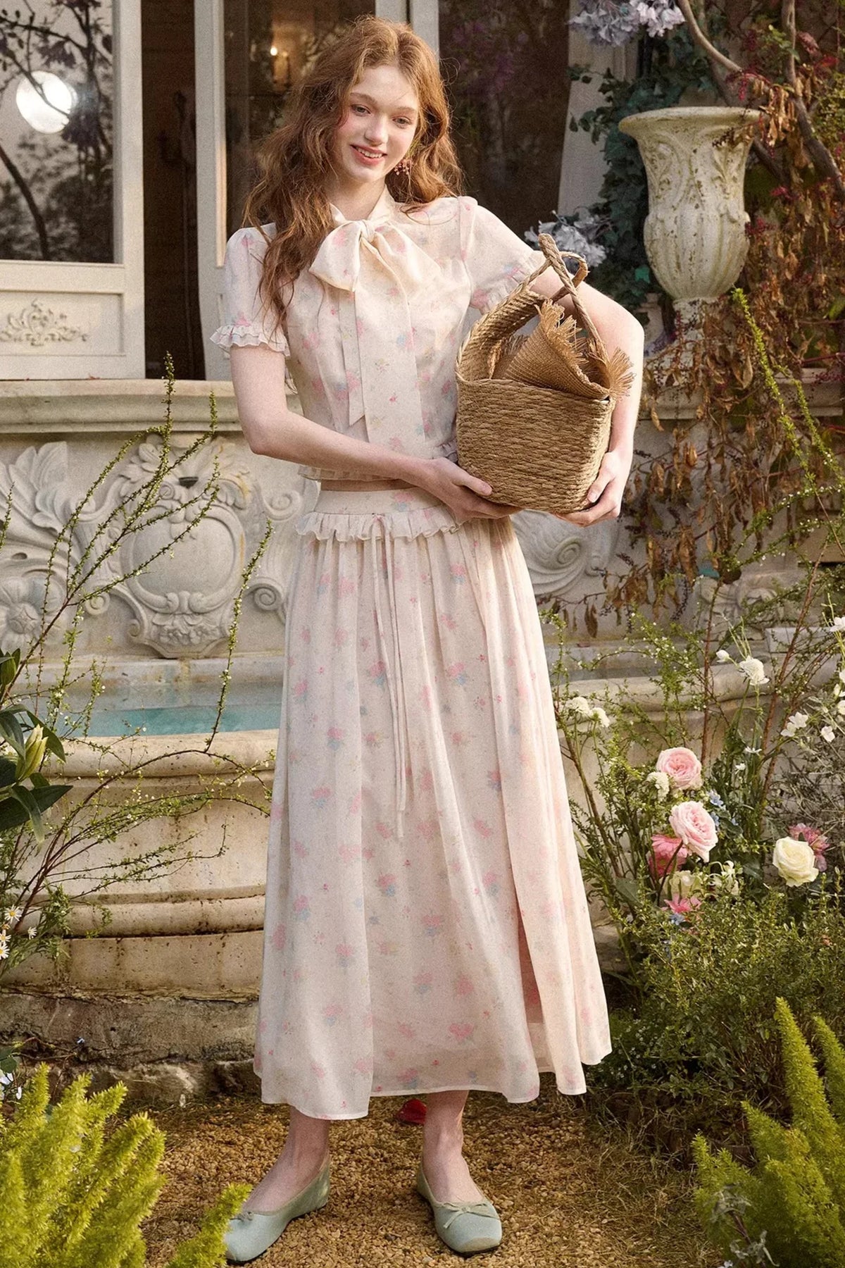 Mediterranean Print Chiffon Skirt Set-Up