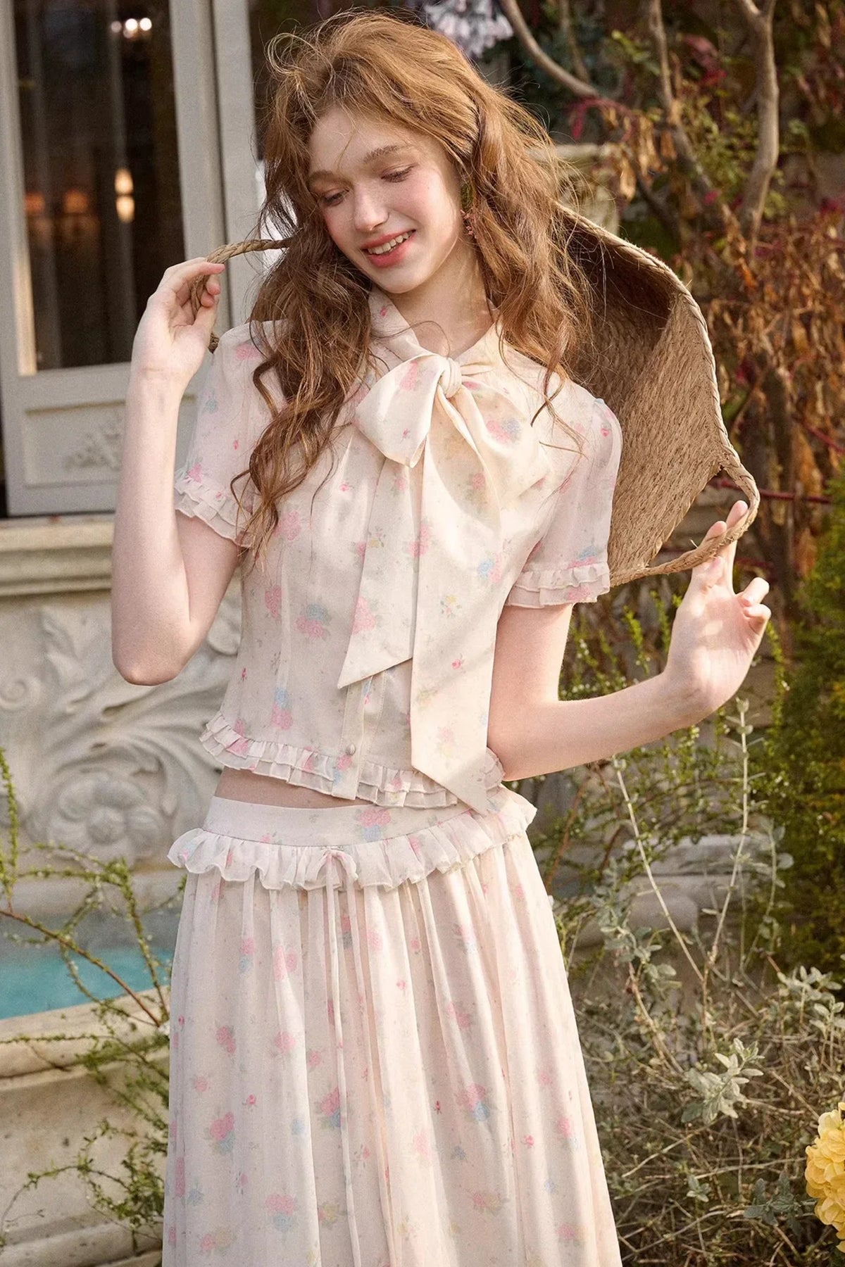 Mediterranean Print Chiffon Skirt Set-Up