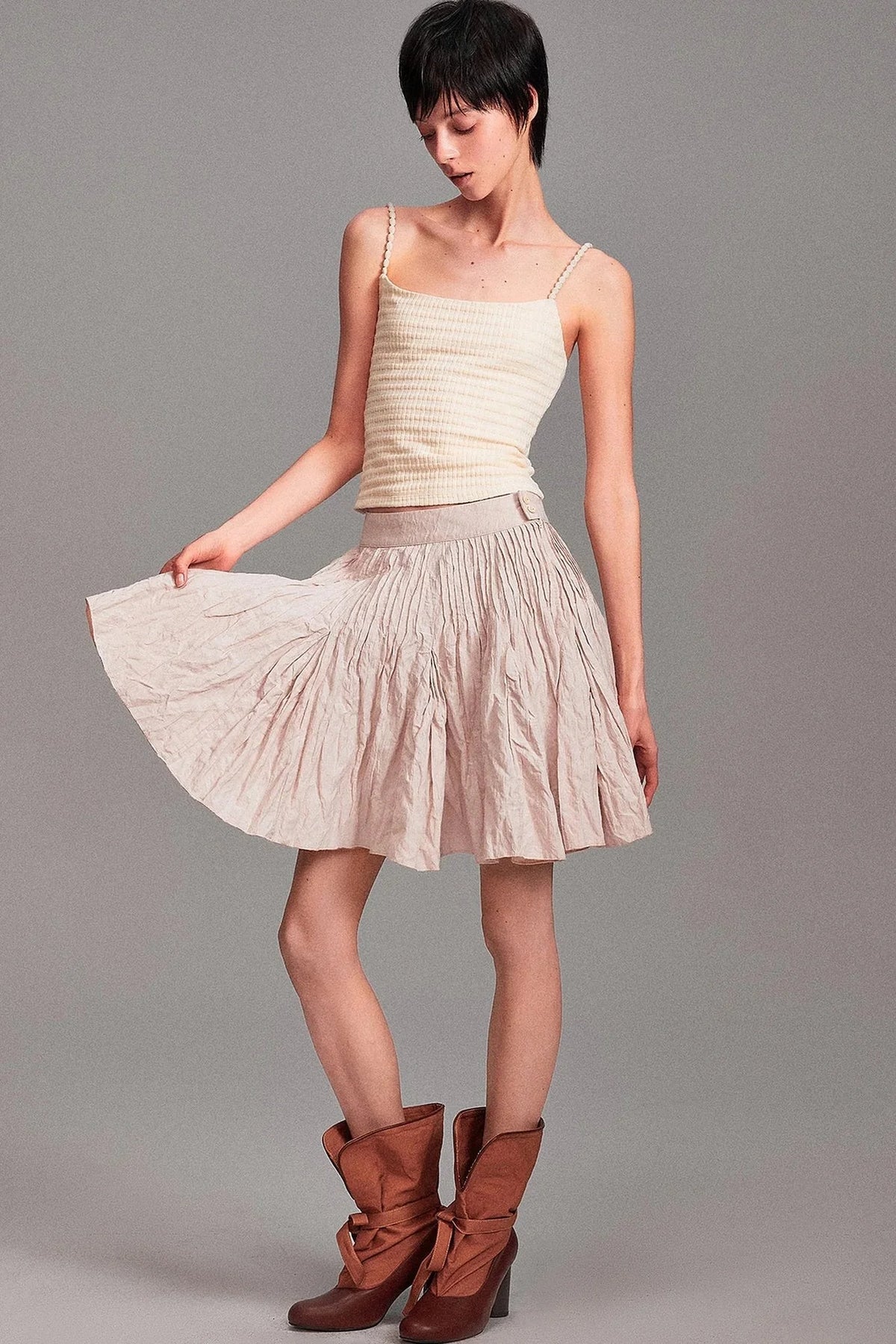 Memory Metallic Wire Crinkled A-Line Skirt