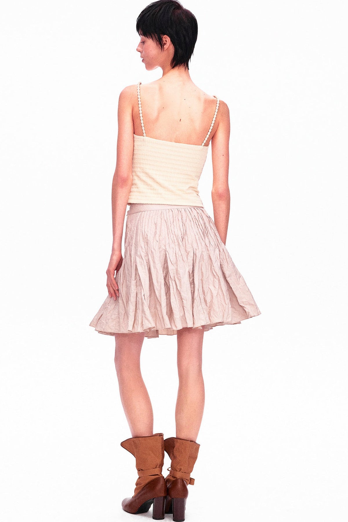 Memory Metallic Wire Crinkled A-Line Skirt