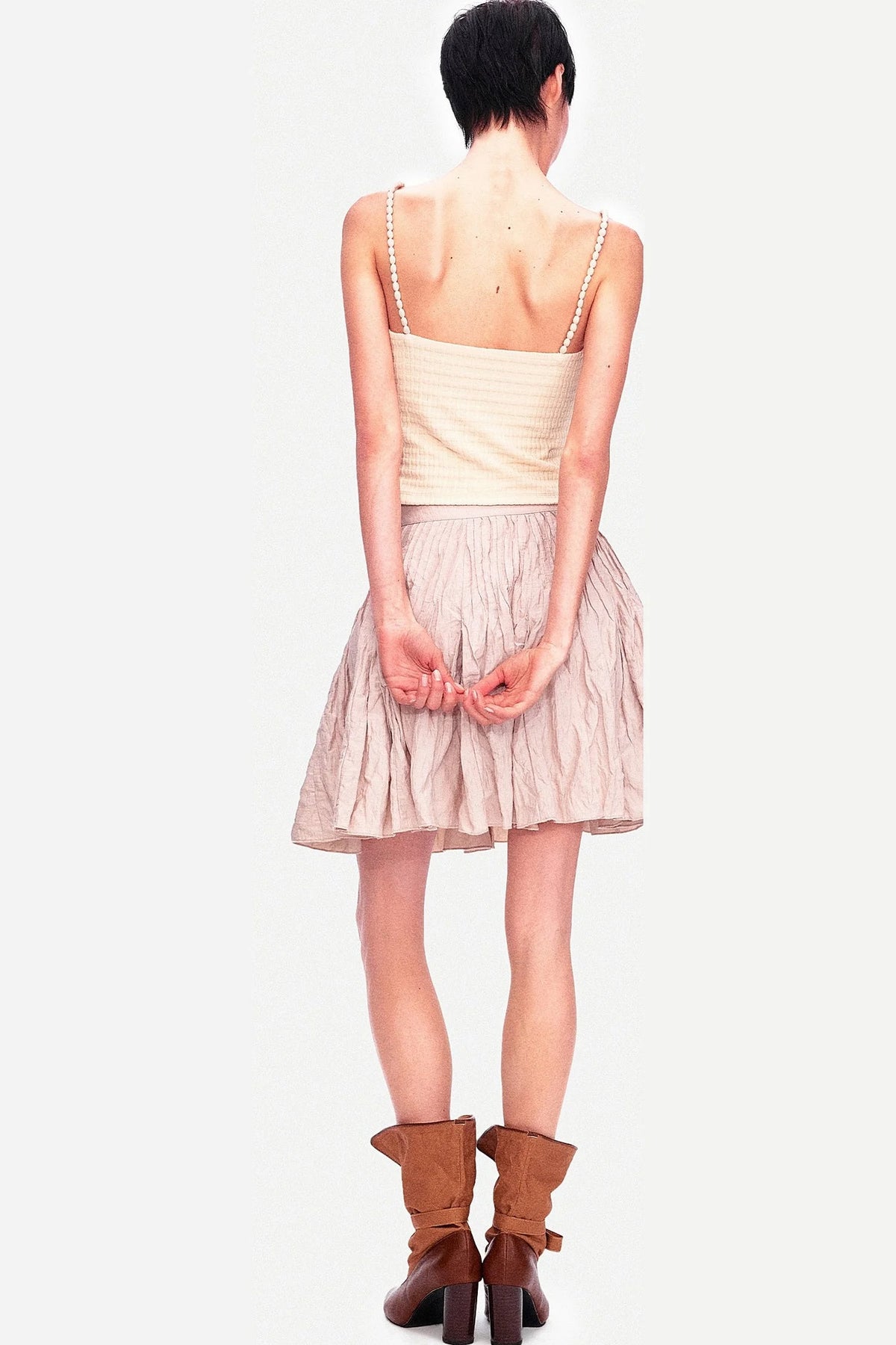 Memory Metallic Wire Crinkled A-Line Skirt