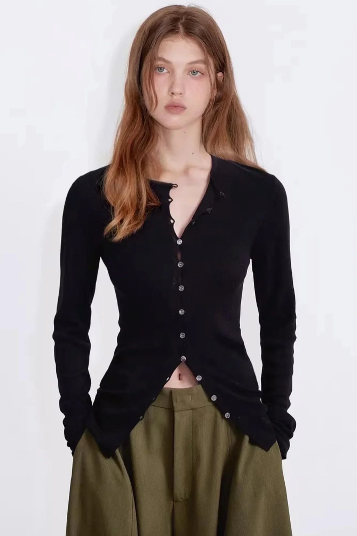 Merino Wool Button Cardigan Top