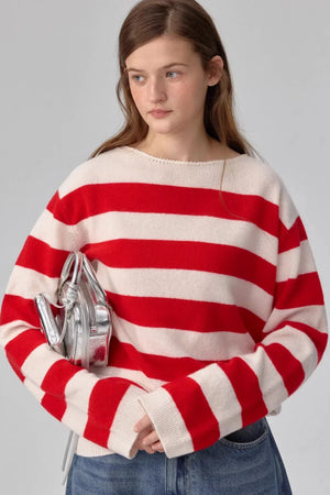 Merino Wool Red Striped Sweater
