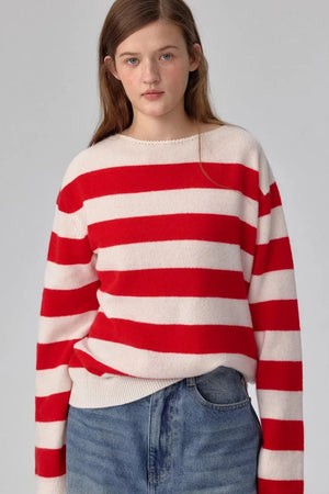 Merino Wool Red Striped Sweater