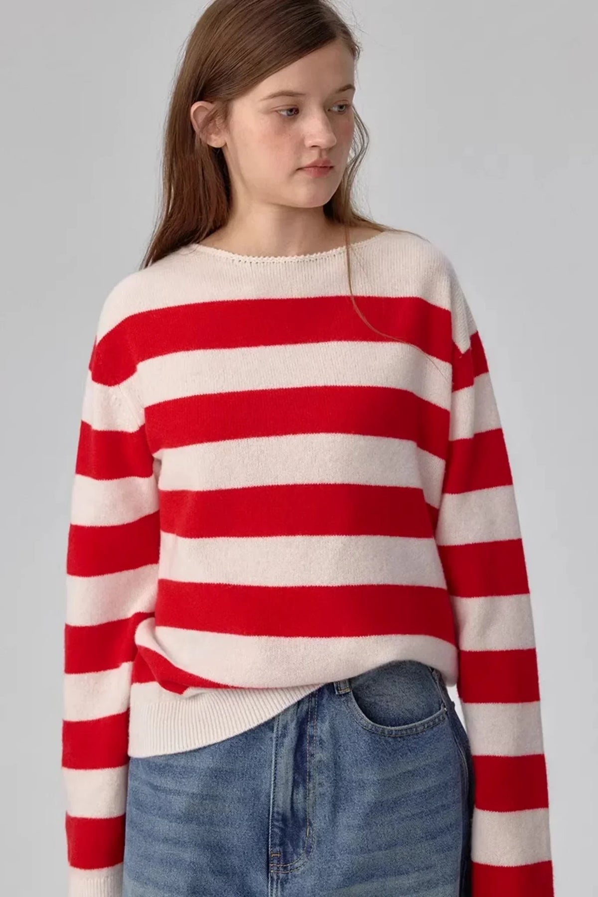 Merino Wool Red Striped Sweater
