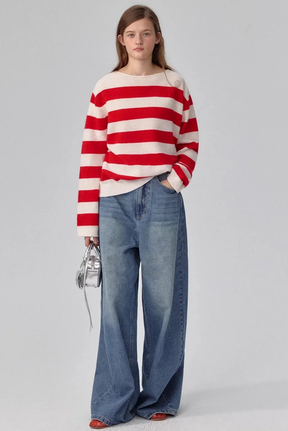 Merino Wool Red Striped Sweater