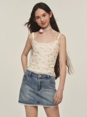 Mesh Camisole French Vintage Lace Top