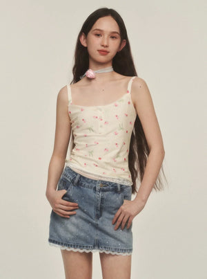 Mesh Camisole French Vintage Lace Top