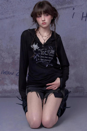 Mesh Graffiti Print Hooded Top Set-Up