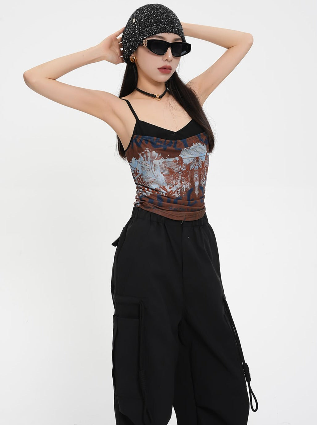 Mesh Letter Stitching Top
