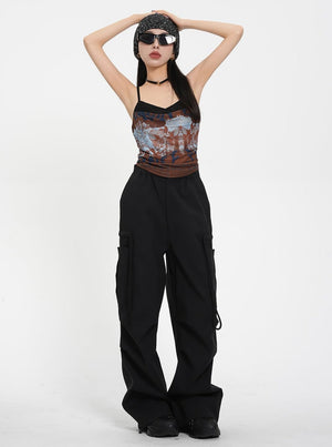 Mesh Letter Stitching Top