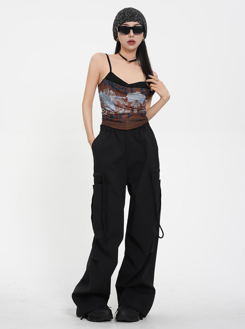 Mesh Letter Stitching Top