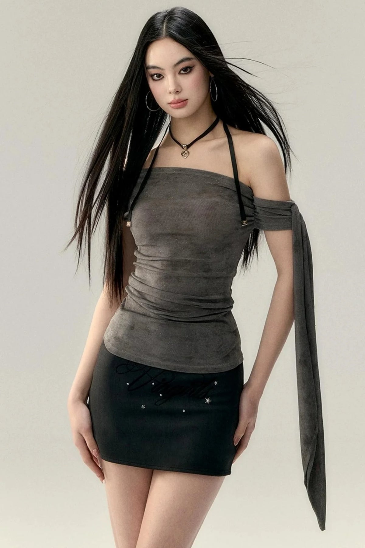 Mesh Off-Shoulder Ribbon Camisole Top