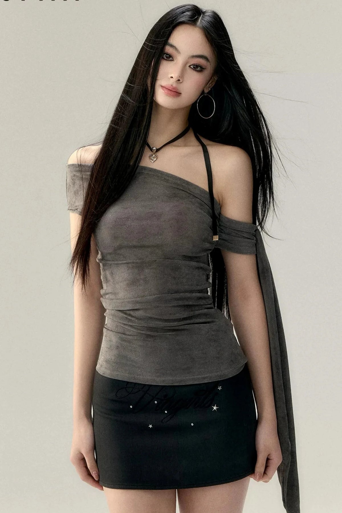 Mesh Off-Shoulder Ribbon Camisole Top