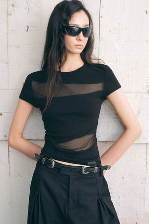 Mesh Spliced Slim Fit T-Shirt