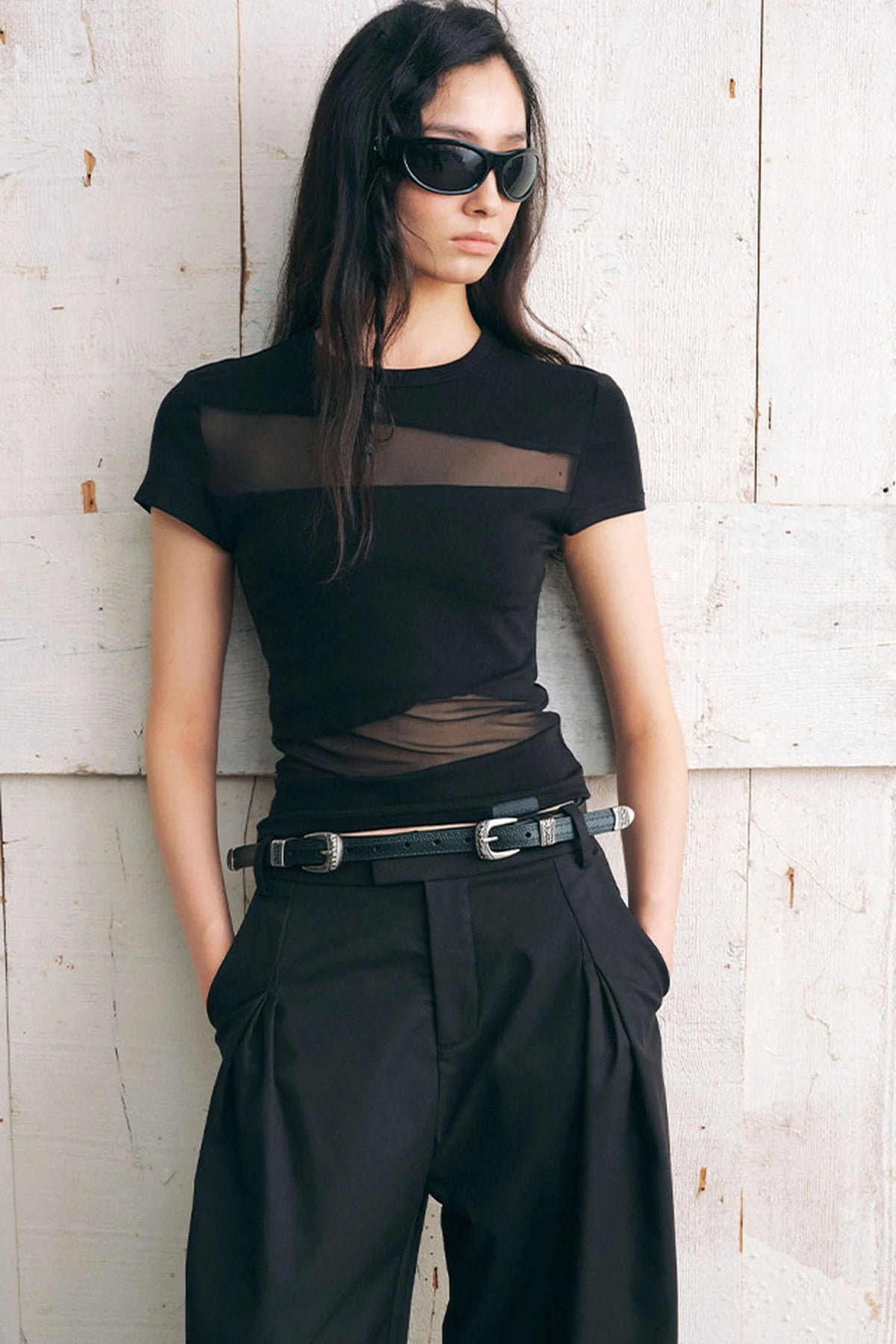 Mesh Spliced Slim Fit T-Shirt