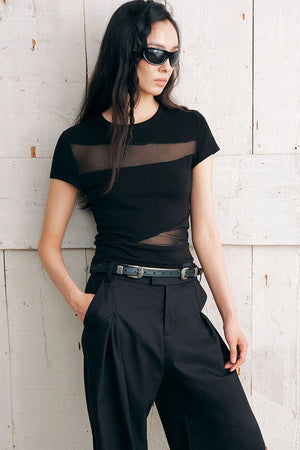 Mesh Spliced Slim Fit T-Shirt
