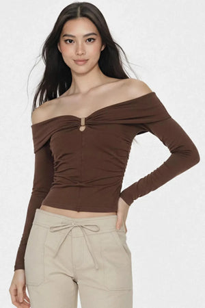 Metal Buckle Off-Shoulder Top