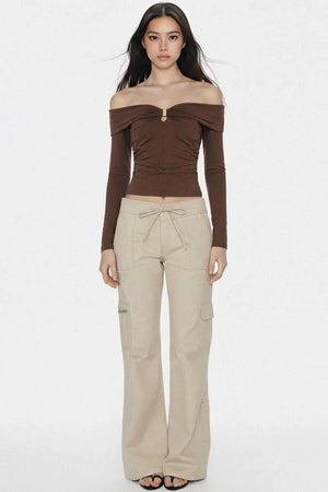 Metal Buckle Off-Shoulder Top