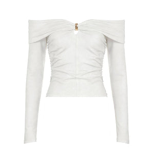 Metal Buckle Off-Shoulder Top