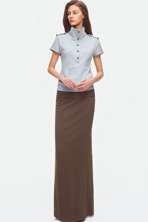 Metal Button Military Epaulet Knit Top