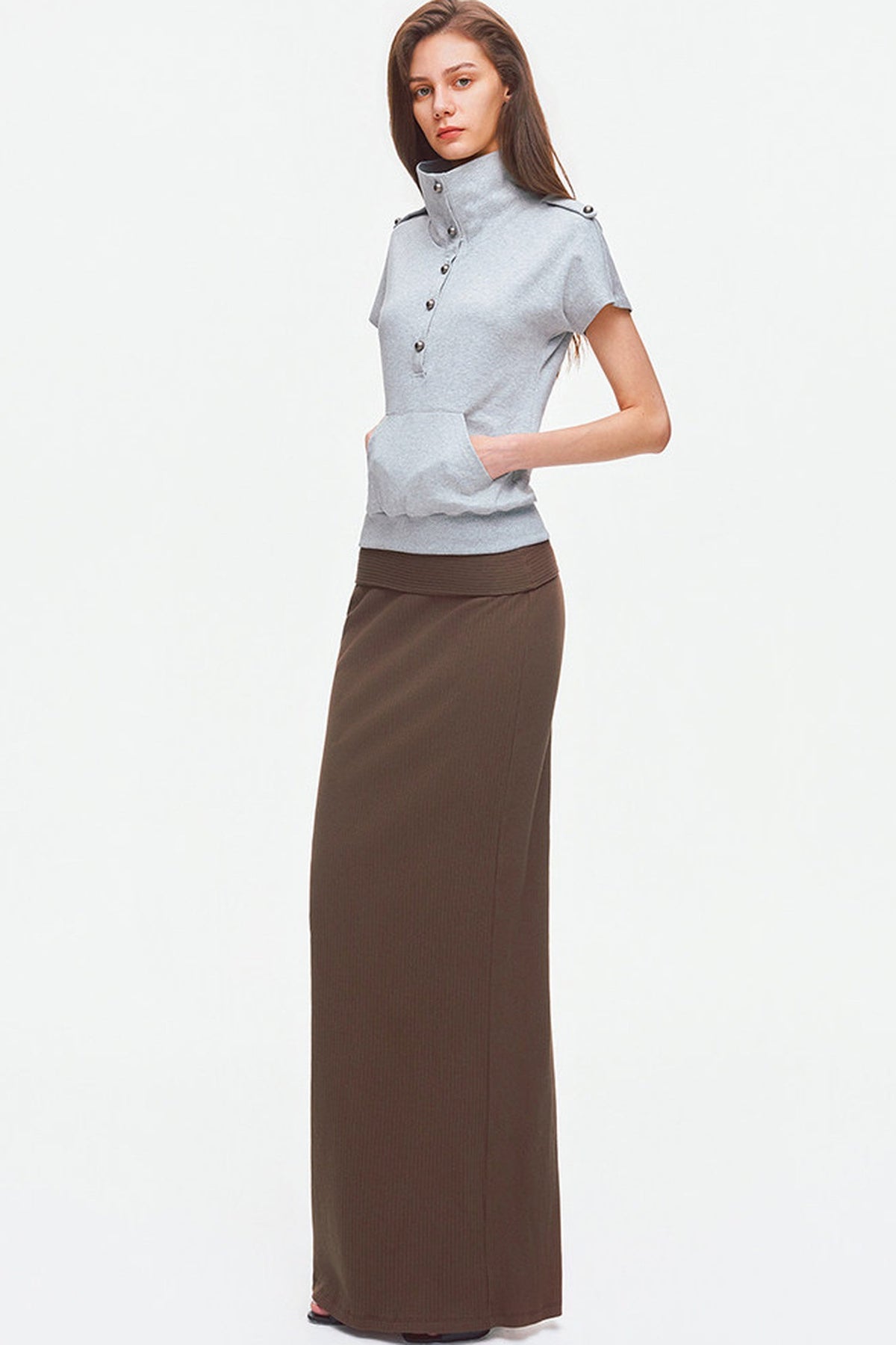Metal Button Military Epaulet Knit Top