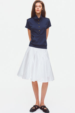Metal Button Military Epaulet Knit Top
