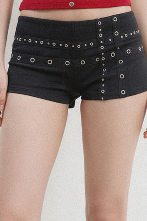 Metal Rivet Cross Strap Low-Waist Shorts