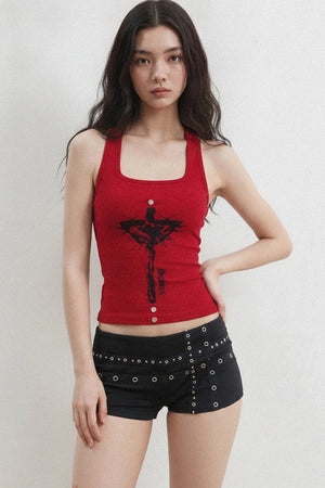 Metal Rivet Cross Strap Low-Waist Shorts