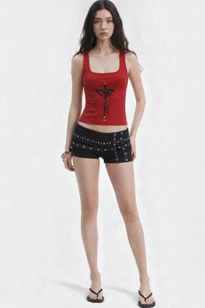 Metal Rivet Cross Strap Low-Waist Shorts