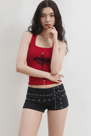 Metal Rivet Cross Strap Low-Waist Shorts