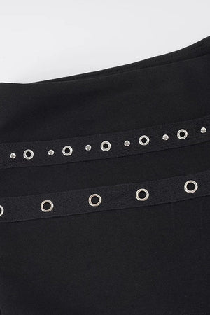 Metal Rivet Cross Strap Low-Waist Shorts