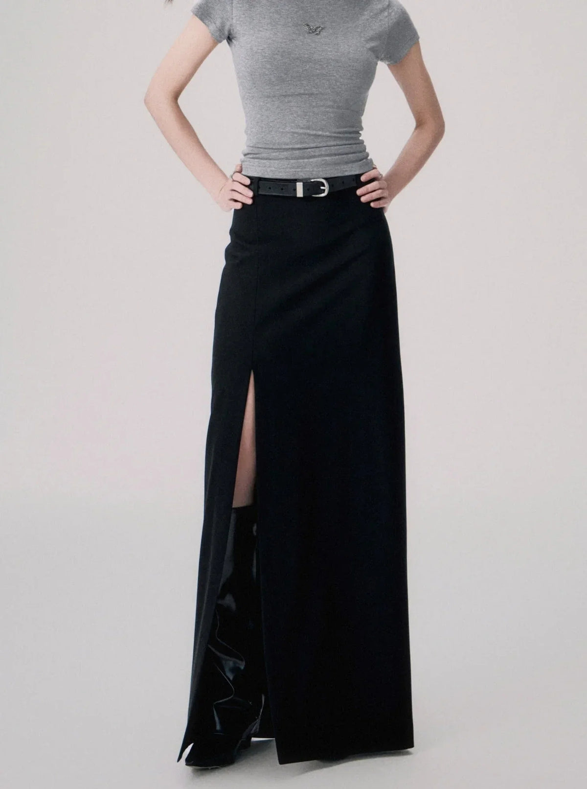 Mid-Rise Slit Maxi Skirt