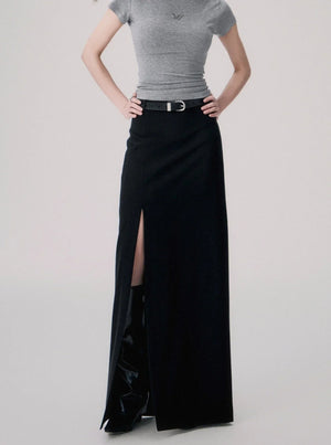 Mid-Rise Slit Maxi Skirt