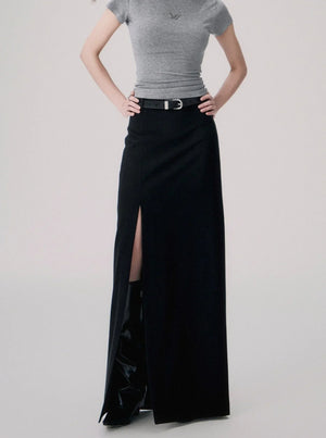Mid-Rise Slit Maxi Skirt