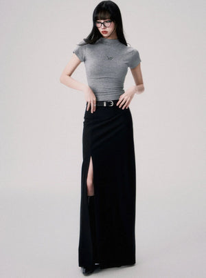 Mid-Rise Slit Maxi Skirt