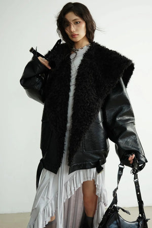 Midi Heavy PU Leather Silhouette Jacket