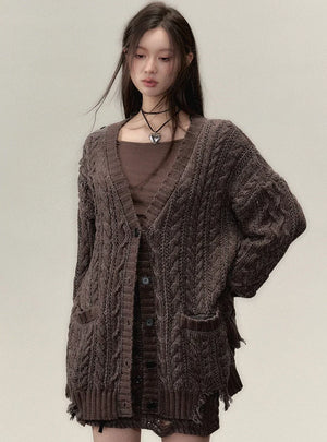 Midi slouchy knitted cardigan with skirt set
