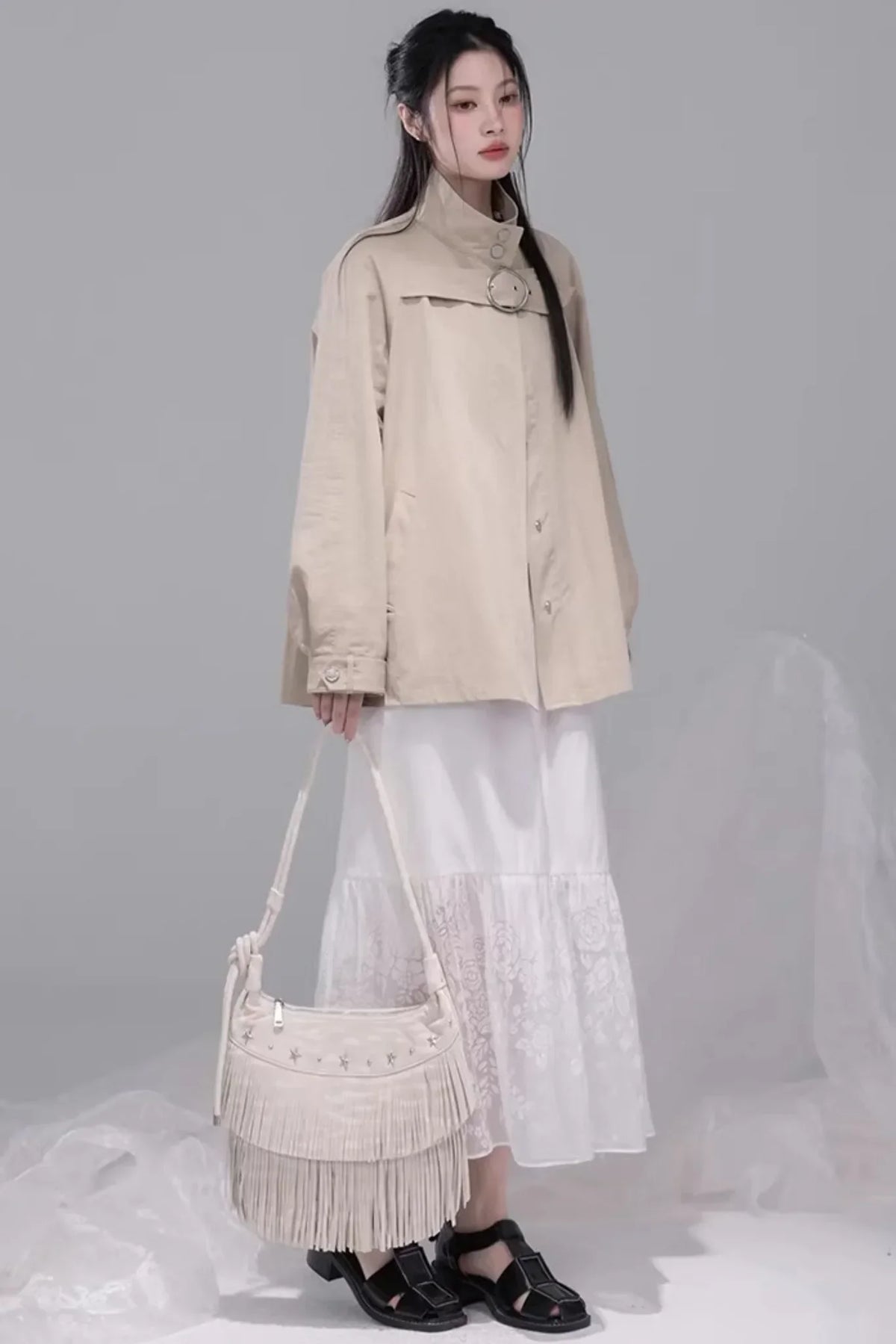 Milk Tea Cape Trench Coat