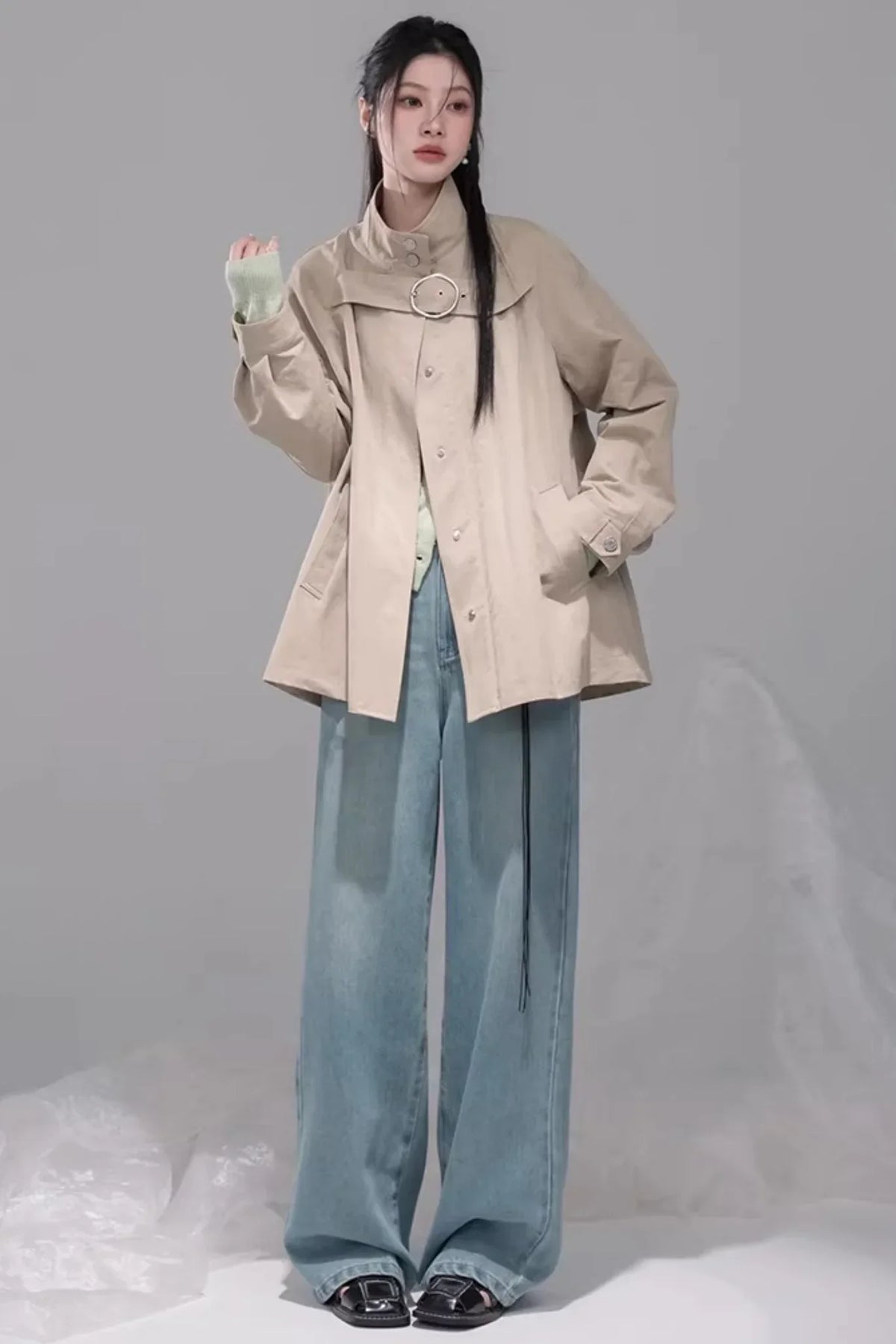 Milk Tea Cape Trench Coat