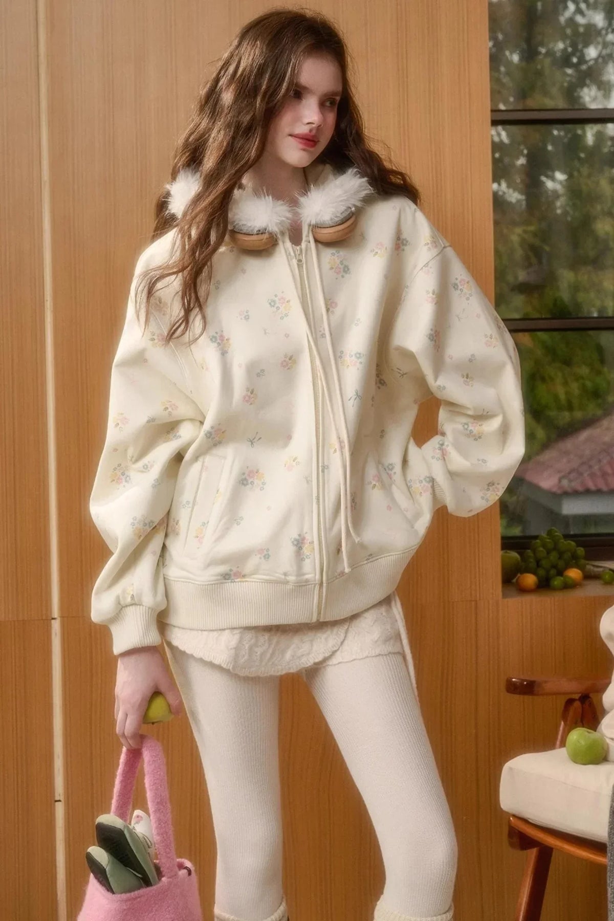 Milky Way Floral Fur Collar Jacket Set-Up