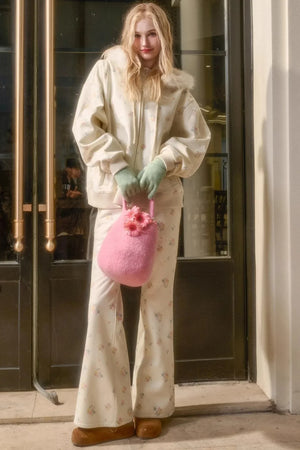 Milky Way Floral Fur Collar Jacket Set-Up