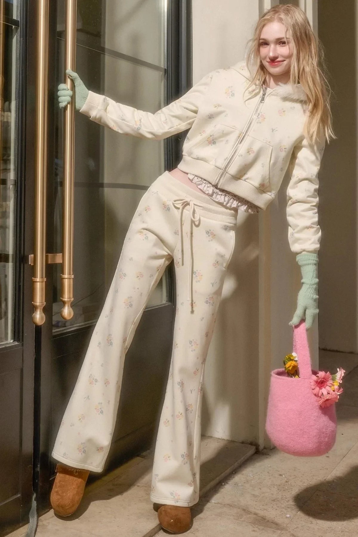 Milky Way Floral Fur Collar Jacket Set-Up