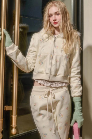 Milky Way Floral Fur Collar Jacket Set-Up