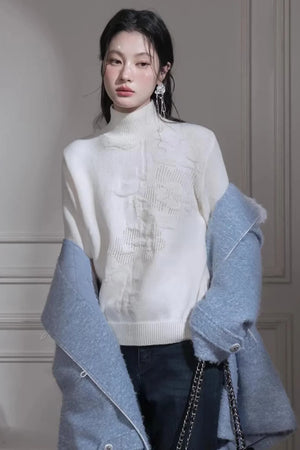 Milky White Floral Wool Sweater
