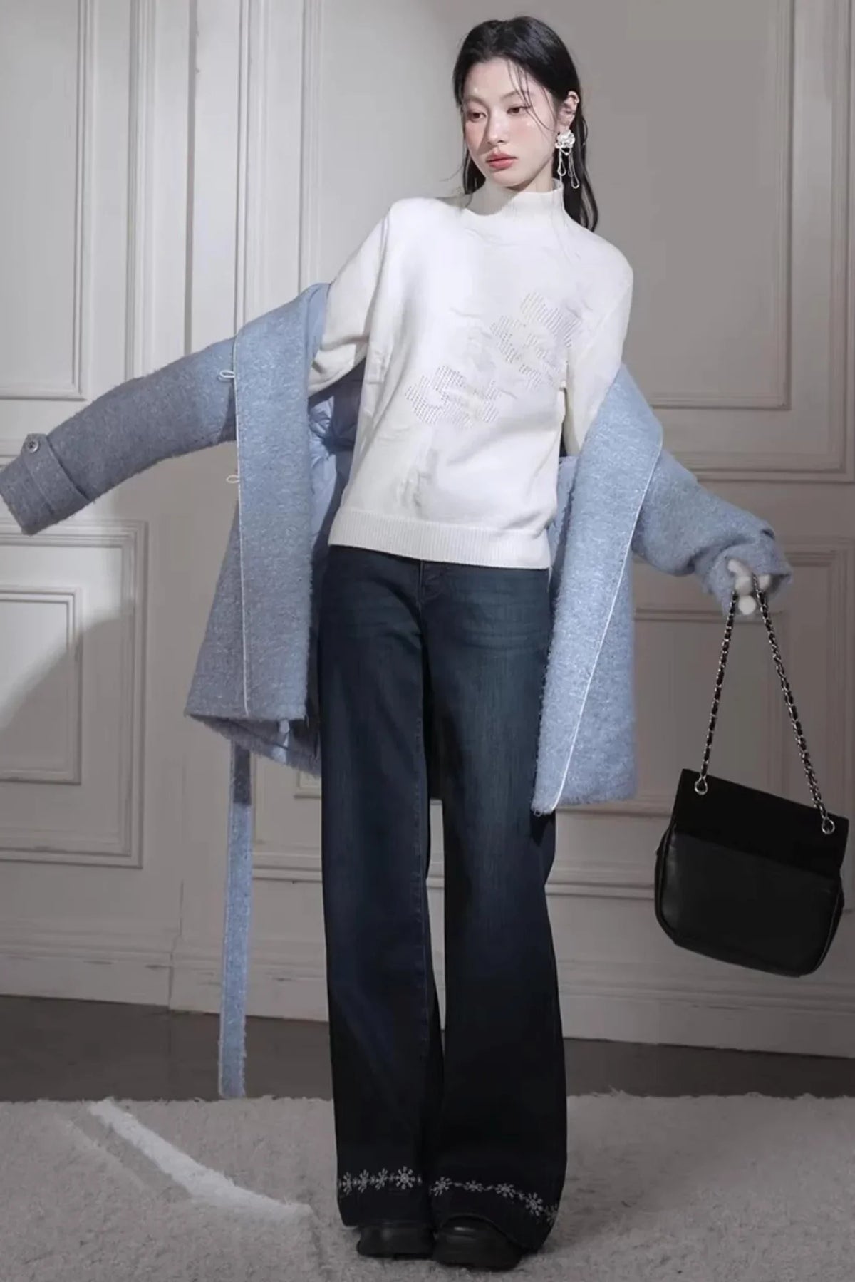 Milky White Floral Wool Sweater