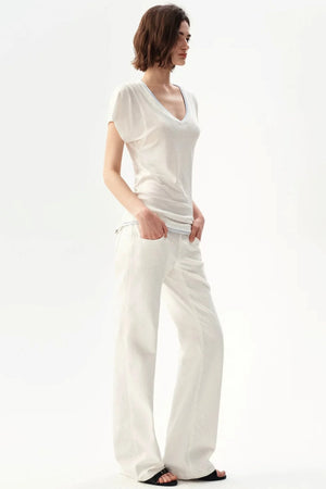 Minimalist Colorblock Deep V-Neck Wool Blend T-Shirt